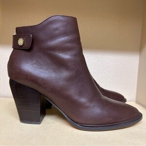 Louise Et Cie Shoes Women Brown Leather Boots Ankle Zip Chunky Heel Quiet Luxury